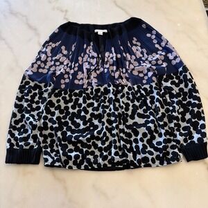 Diane Von Furstenberg DVF Women's Minkino Pleated Top/Blouse Sz 12 Long Slv Dots